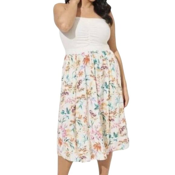 Torrid Floral Dress 4X White Midi Tropical Boho Coastal Feminine Hippie Classic - Picture 1 of 12